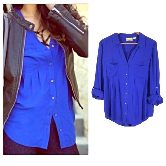 Anthropologie Maeve blue button down shirt size small - Picture 1 of 8